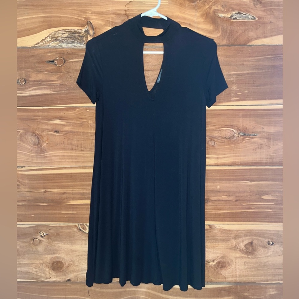 Soprano Black Sheath Mini Dress Mock Neck